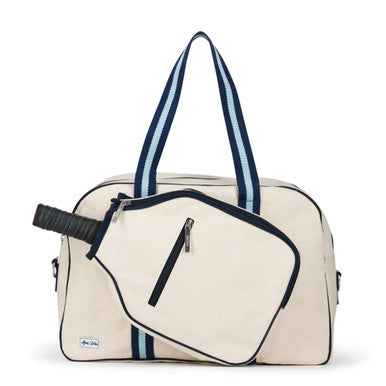 Front view of the Ame & Lulu Hamptons Pickleball Bag with exterior zippered paddle pocket. Shown in color option Two Tone Blue.