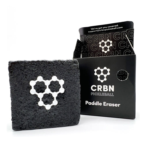 CRBN Pickleball Paddle Eraser measures two inches by two inches by one inch in size