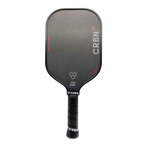 CRBN-1X Power Series Pickleball Paddle featuring a sleek dark grey and black design. Medium sized grip with circumference measuring 4.25 inches
