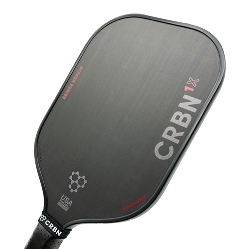 CRBN-1X Power Series Pickleball Paddle featuring a sleek dark grey and black design. Medium sized grip with circumference measuring 4.25 inches