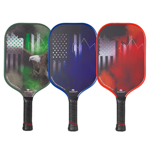 Diadem Warrior Edge First Responders Bundle featuring three Diadem Warrior Edge First Responder Series Pickleball Paddles in colors green, blue, and red