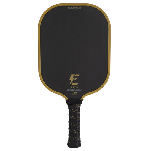 Electrum Pro II Graphite Pickleball Paddle, polymer core and raw carbon fiber face . Wide, textured surface and medium weight. Available in black.