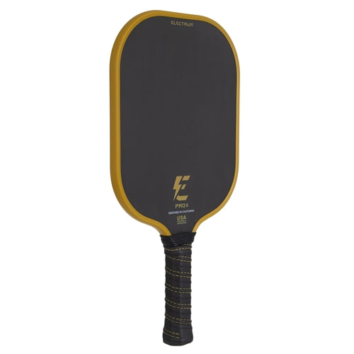 Electrum Pro II Graphite Pickleball Paddle, polymer core and raw carbon fiber face . Wide, textured surface and medium weight. Available in black.
