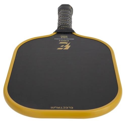 Electrum Pro II Graphite Pickleball Paddle, polymer core and raw carbon fiber face . Wide, textured surface and medium weight. Available in black.
