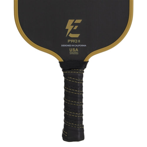 Electrum Pro II Graphite Pickleball Paddle, polymer core and raw carbon fiber face . Wide, textured surface and medium weight. Available in black.