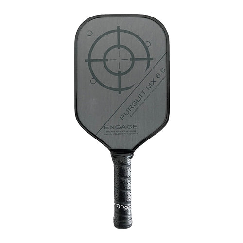 The Pursuit MX 6.0 paddle by Engage is available in colors Black Stealth, Jesse Irvine Pink and White featherweight, lightweight, and standard weight variations