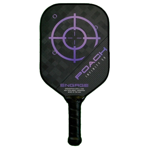 The Poach Infinity EX Composite Pickleball Paddle paddle by Engage Pickleball is offered in blue, green, purple, and red colors, as well as two weight ranges.