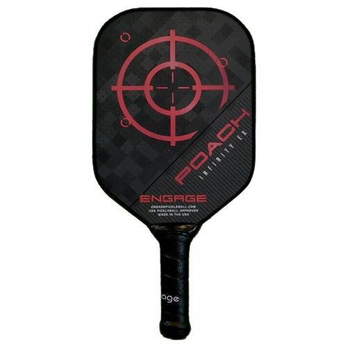 The Poach Infinity EX Composite Pickleball Paddle paddle by Engage Pickleball is offered in blue, green, purple, and red colors, as well as two weight ranges.