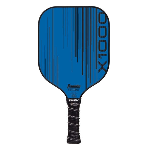 Franklin X-1000 Pickleball Paddle has a fiberglass surface and poly-core, available in blue or red.