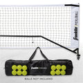Black and white Franklin Pickleball Portable Net System with wheels and a durable steel frame is easy to set up and move around. Includes black weather-resistant carrying and storage bag.