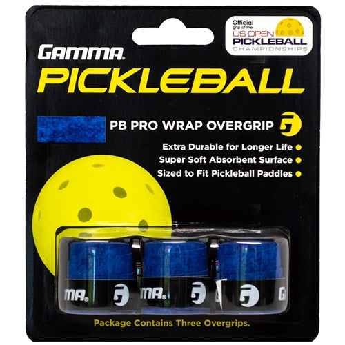 GAMMA Pickleball Pro Wrap Overgrip is a  moisture absorbent overgrip wrap.  Choose from blue or white, 3 overgrips per package.