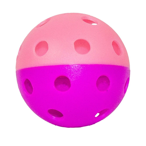 GAMMA Two-Tone Pickleball Indoor Training Ball is a purple/pink ball with 2-piece molded construction and 26 precision molded holes.