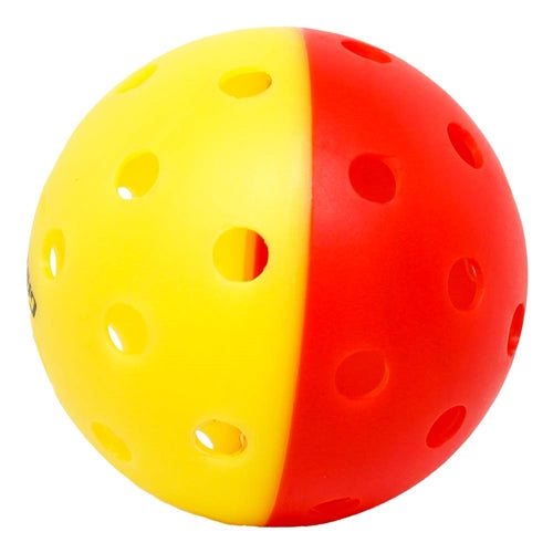 GAMMA Two-Tone Pickleball Outdoor Training Ball is a red/orange ball with 2-piece molded construction and 40 precision molded holes.