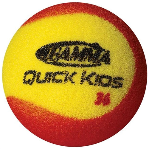 Quick Kids Practice Ball by Gamma is a yellow and red foam ball for training and practice drills.