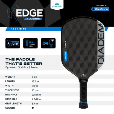 Diadem Edge BluCore Hybrid 16mm Pickleball Paddle