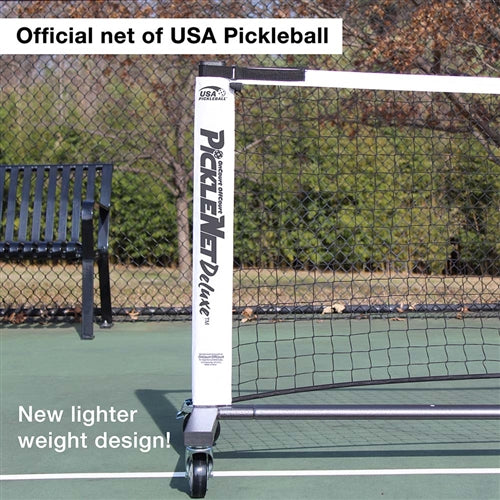 Picklenet Deluxe features heavier frame and wheels to easily move net. Includes frame, net and storage bag with wheels