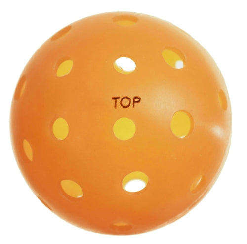 The TOP Ball is a durable seamless outdoor pickleball, available in yellow, orange, white or mixed colors.