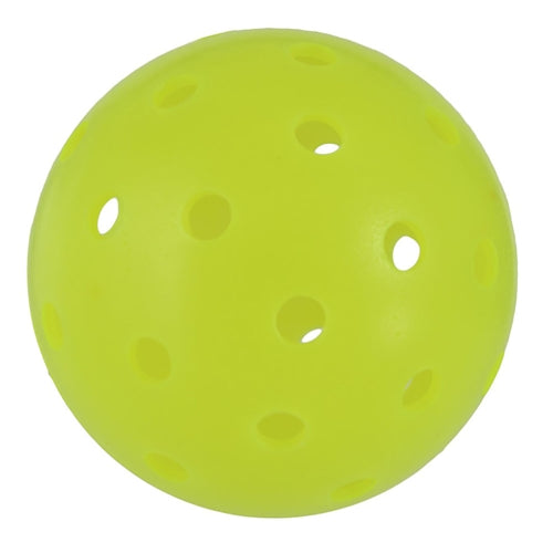 The SR40 Outdoor Pickleball is available in highly-visible neon green, and features the standard 40-hole pattern of most pickleballs designed for outdoor play.