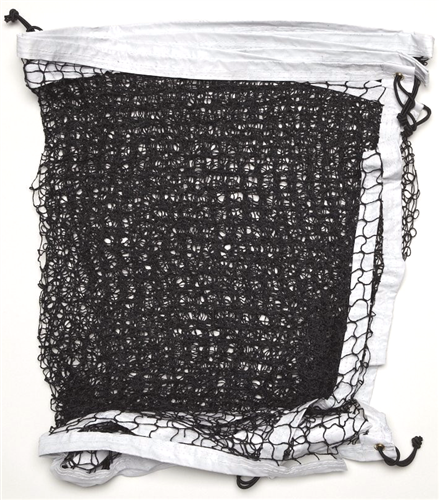 Lightweight Pickleball Net, black mesh netting with white headband, easily ties to existing standards.