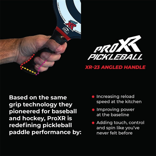 ProXR Advantage Blackout Series 14 Paddle features a black and gray graphic design with red accents on a fiberglass face with grit finish and 14mm polymer honeycomb core. Ranging in weight from 8.0 - 8.4 oz.