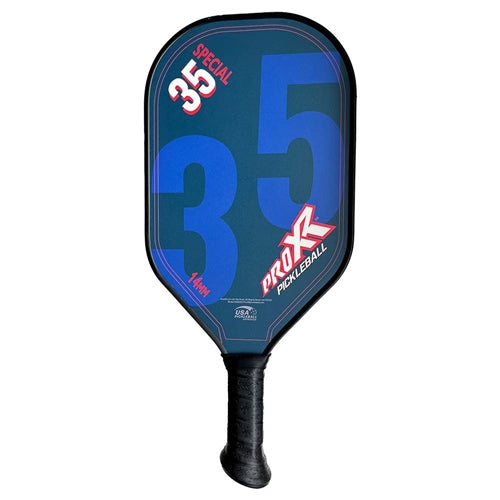 ProXR 35 Special 14 Composite Fiberglass Pickleball Paddle with the ProXR logo in the corner and large 3 and 5 printed in the center. Powerful fiberglass face and unique XR-23 angled handle add up to intense groundstrokes and put-aways.