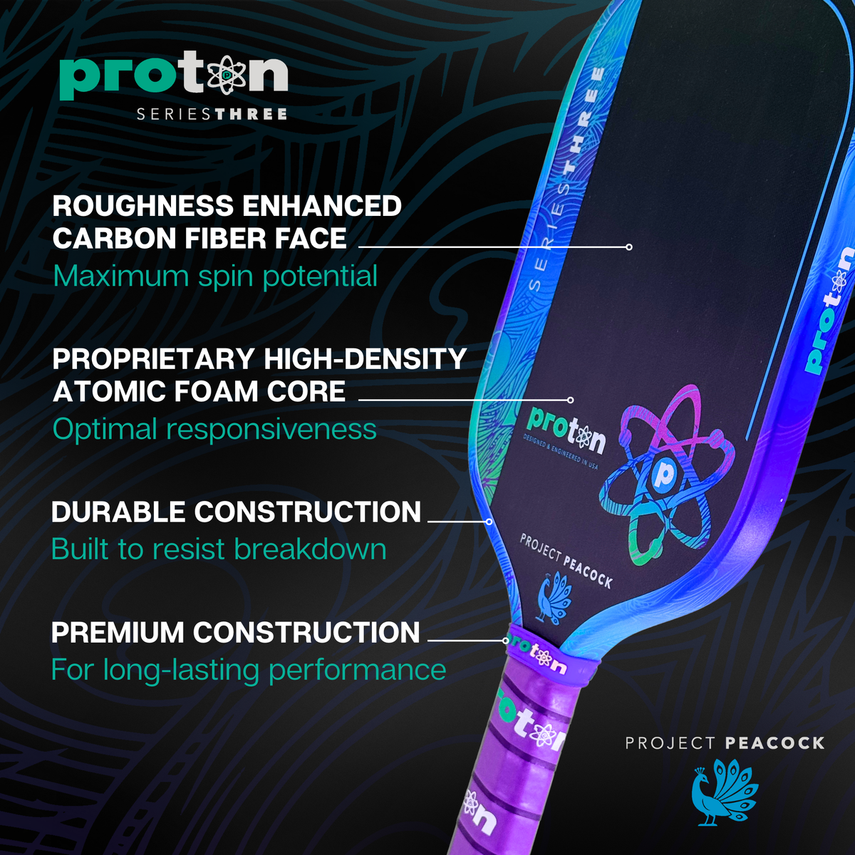 Proton Series Three Project Peacock  13mm Widebody Pickleball Paddle