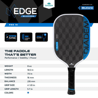 Diadem Edge BluCore Pro 16mm Pickleball Paddle