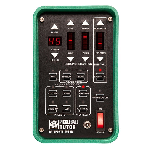Pickleball Tutor Spin Ultra comes with 6 pre-programmed drills, oscillation, electronic readout, and electronic elevation, and is offered with three convenient remote control options.