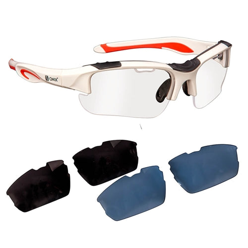 Falcon Eyewear includes 3 colors of replacement lenses in clear, blue and smoke tint.