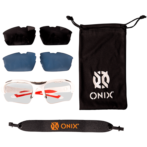 Falcon Eyewear includes 3 colors of replacement lenses in clear, blue and smoke tint.