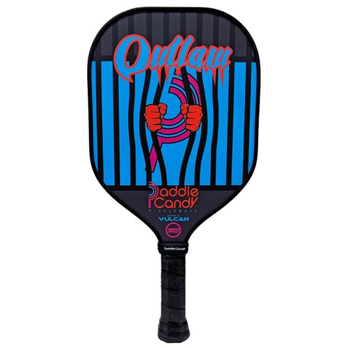 Outlaw Paddle features the Paddle Candy "P" logo wrenching away from the bars that held it back, and the “Outlaw” name at the top.