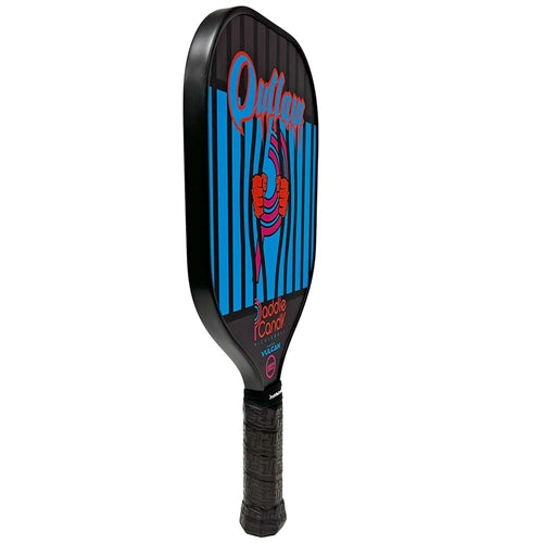 Outlaw Paddle features the Paddle Candy "P" logo wrenching away from the bars that held it back, and the “Outlaw” name at the top.