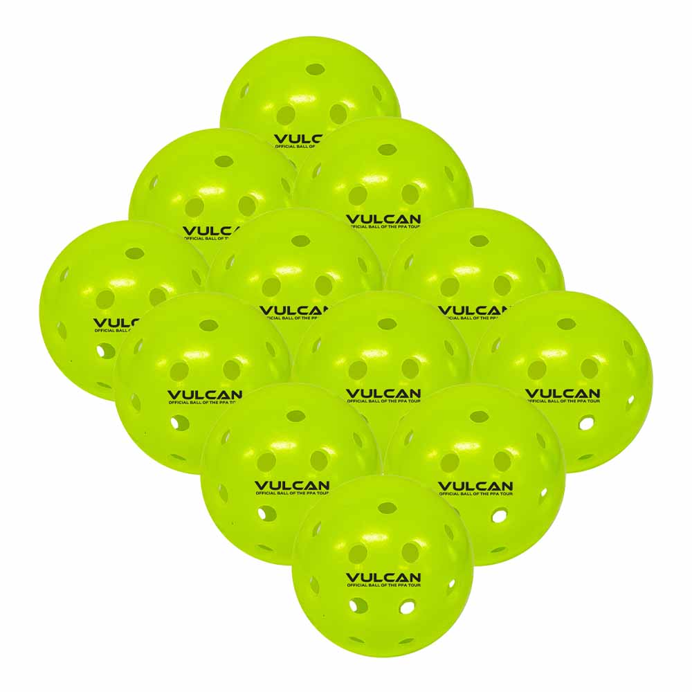 Vulcan VPRO Flight Outdoor Pickleball 12 pack, in high-visibility yellow.