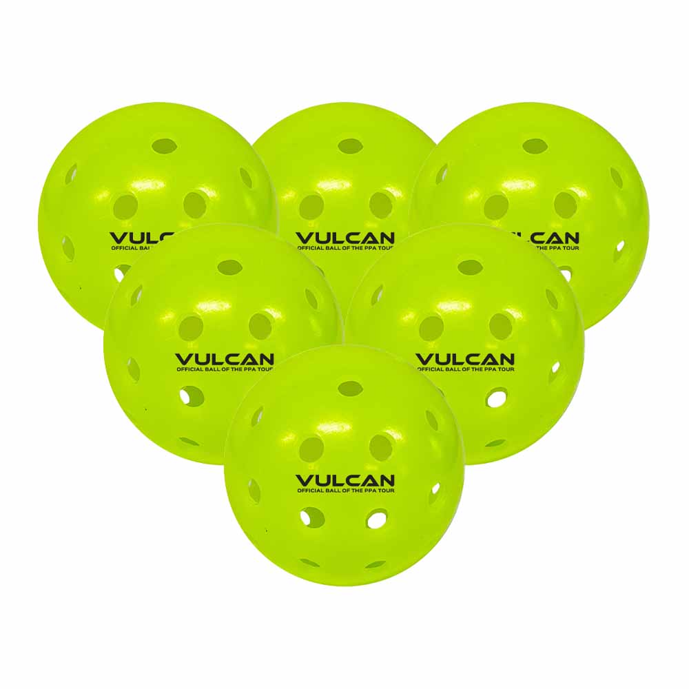 Vulcan VPRO Flight Outdoor Pickleball 6 pack, in high-visibility yellow.