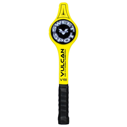 Black and yellow Vulcan V100 Training paddle with sweet spot training marker and Vulcan logo