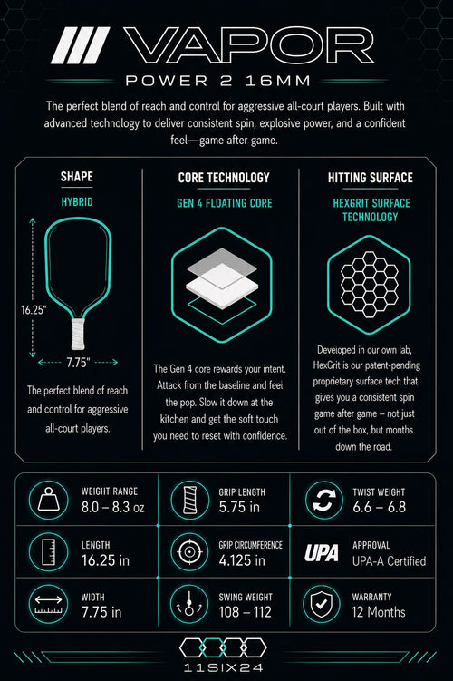 11SIX24 Vapor Power 2 Pickleball Paddle